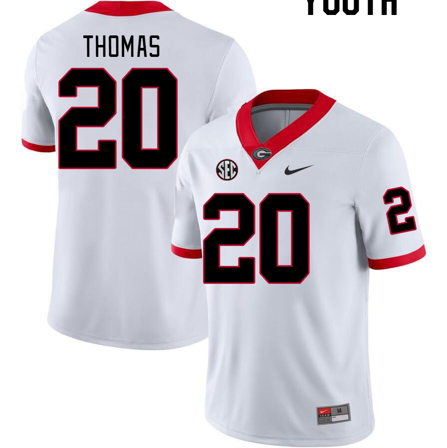 Youth #20 JaCorey Thomas Georgia Bulldogs College Football Jerseys Stitched-White